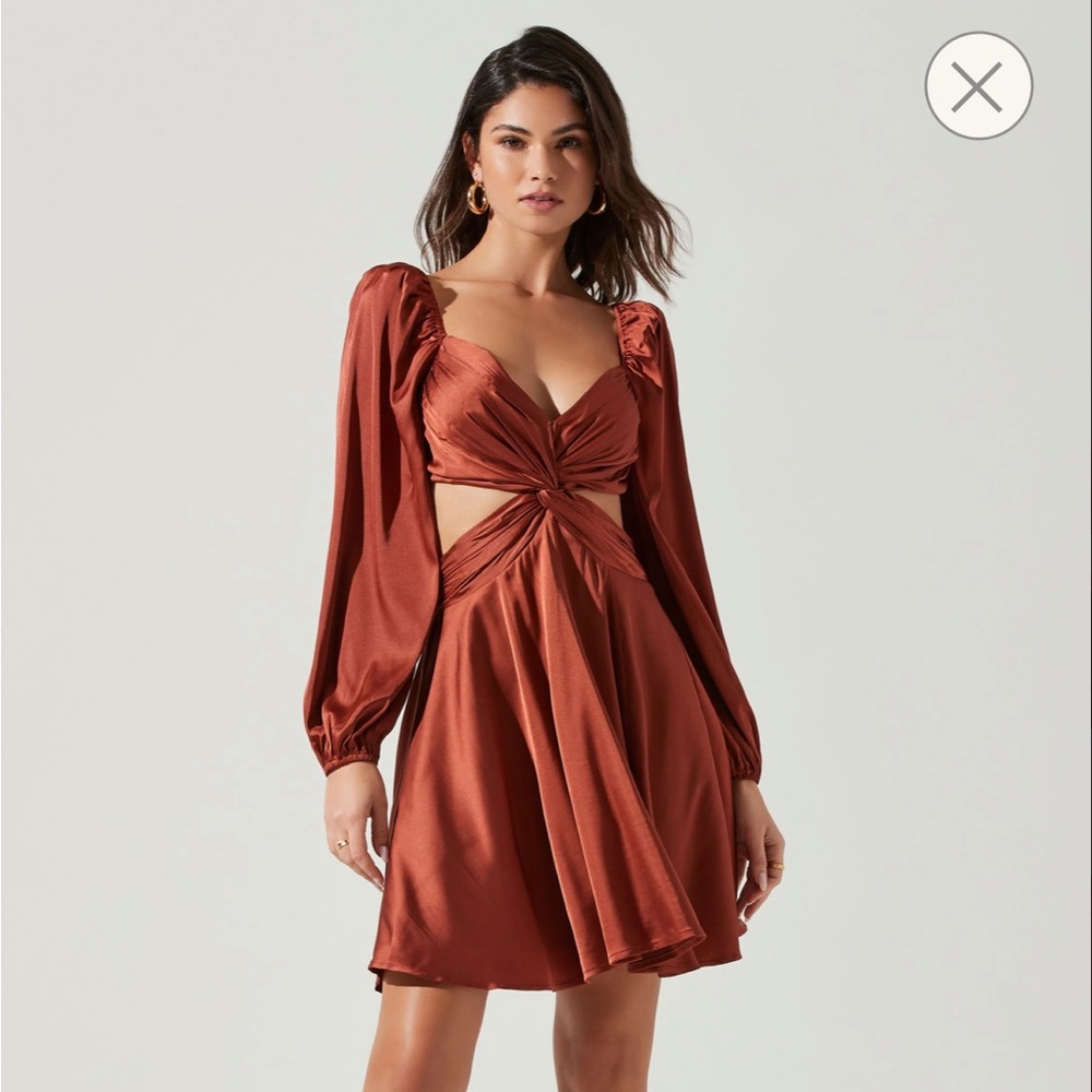 Astr the Label ANAMARIA CUTOUT LONG SLEEVE MINI DRESS, size small rust dress